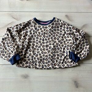 Hanna Andersson Leopard Print Sweatshirt in Tan and Navy